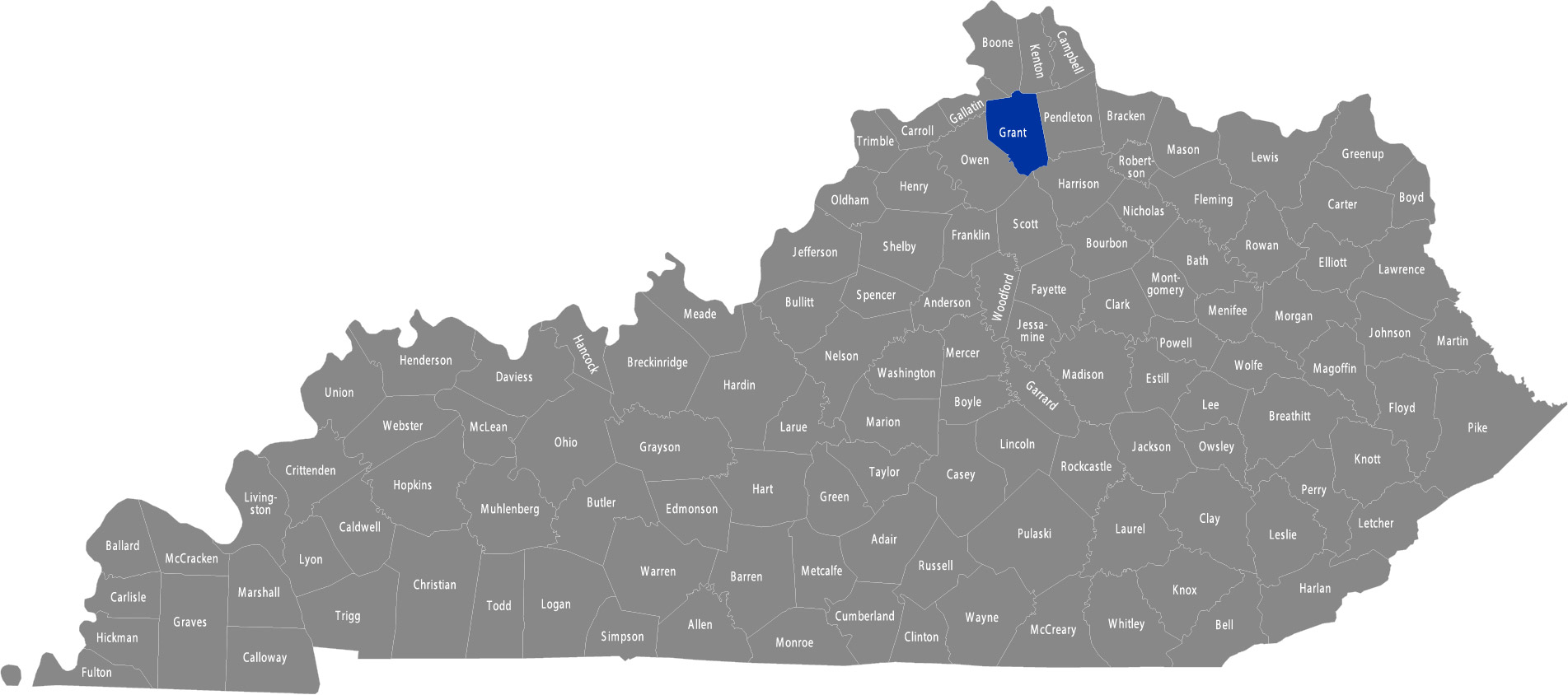 State of Kentucky map with Grant County highlighted